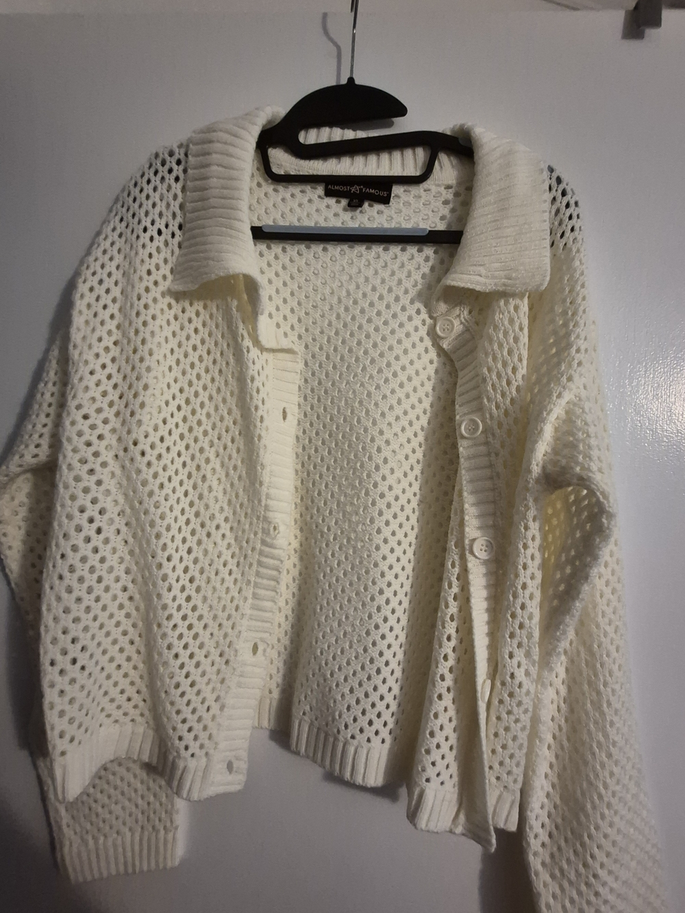 Almost Famous Ivory Open-Weave Button Cardigan
